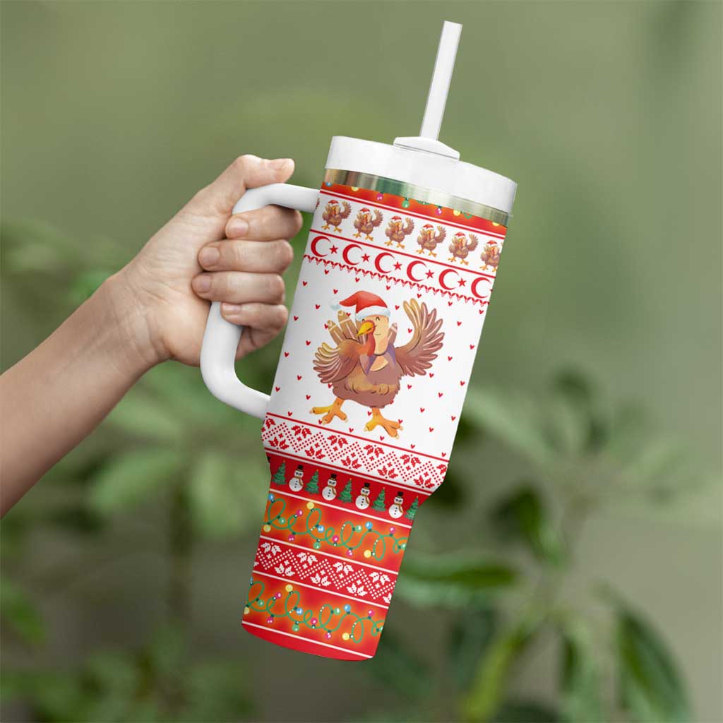 Turkey Christmas Tumbler With Handle with Santa Turkey Red Crescent Pattern Snowmen and Festive Lights - Wonder Print Shop