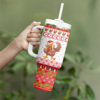 Turkey Christmas Tumbler With Handle with Santa Turkey Red Crescent Pattern Snowmen and Festive Lights - Wonder Print Shop