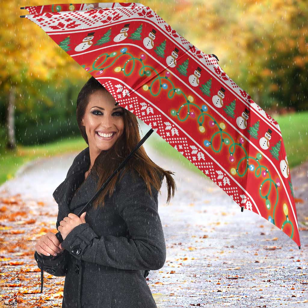 Turkey Christmas Umbrella with Santa Turkey Red Crescent Pattern Snowmen and Festive Lights - Wonder Print Shop