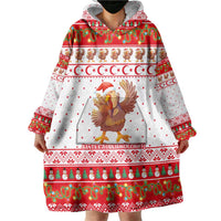 Turkey Christmas Wearable Blanket Hoodie with Santa Turkey Red Crescent Pattern Snowmen and Festive Lights - Wonder Print Shop