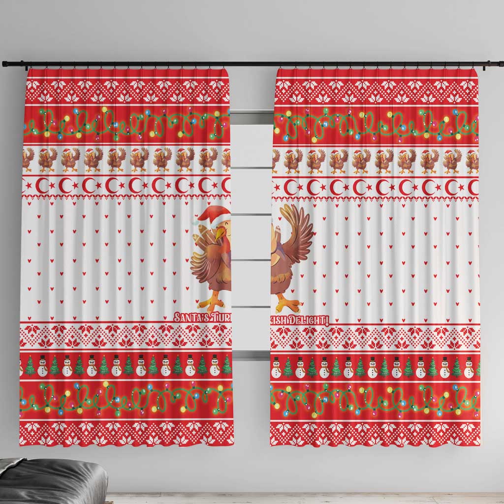 Turkey Christmas Window Curtain with Santa Turkey Red Crescent Pattern Snowmen and Festive Lights - Wonder Print Shop