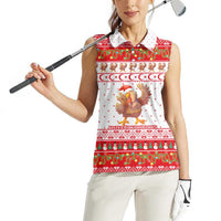 Turkey Christmas Women Sleeveless Polo Shirt with Santa Turkey Red Crescent Pattern Snowmen and Festive Lights - Wonder Print Shop