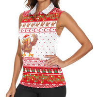 Turkey Christmas Women Sleeveless Polo Shirt with Santa Turkey Red Crescent Pattern Snowmen and Festive Lights - Wonder Print Shop