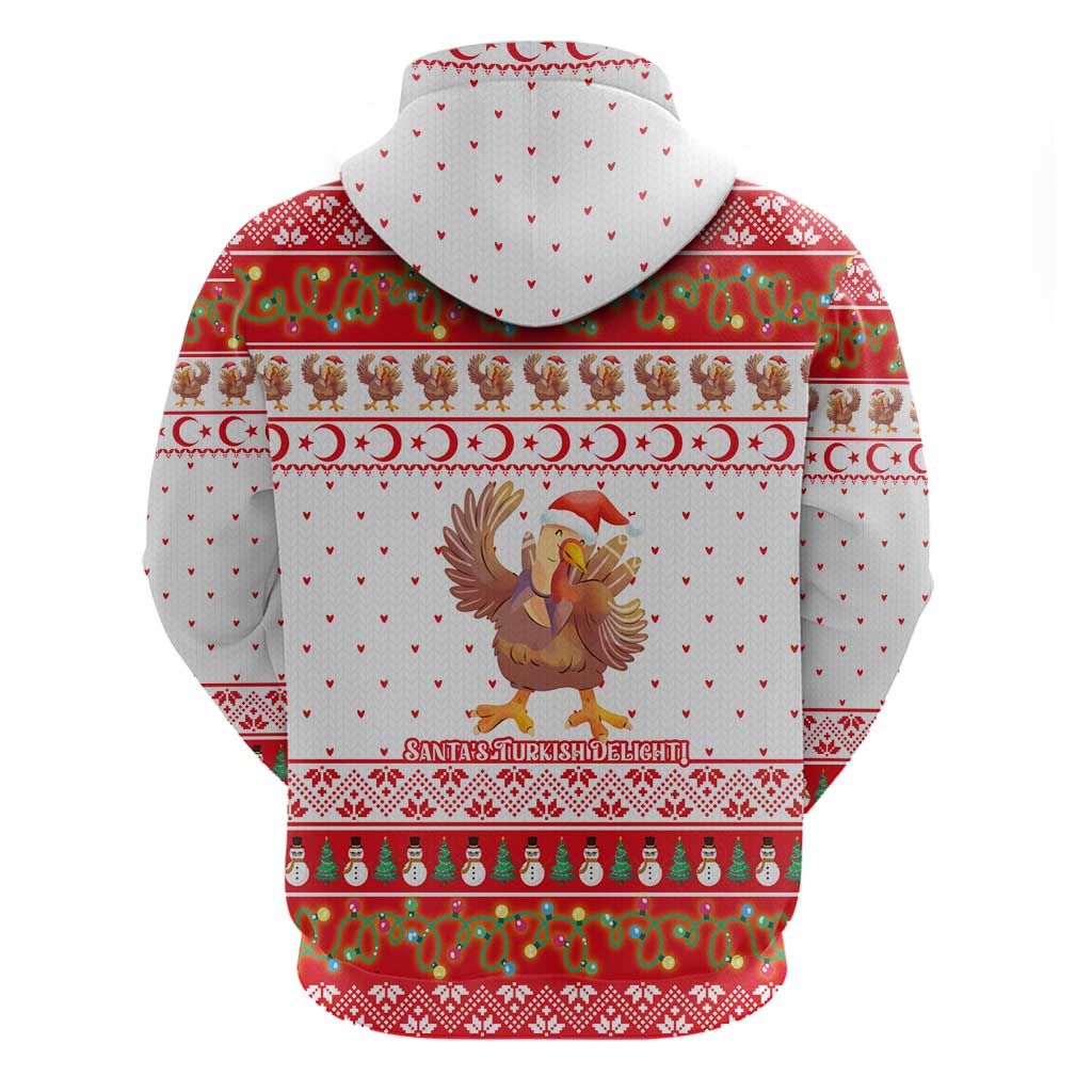Turkey Christmas Zip Hoodie with Santa Turkey Red Crescent Pattern Snowmen and Festive Lights - Wonder Print Shop