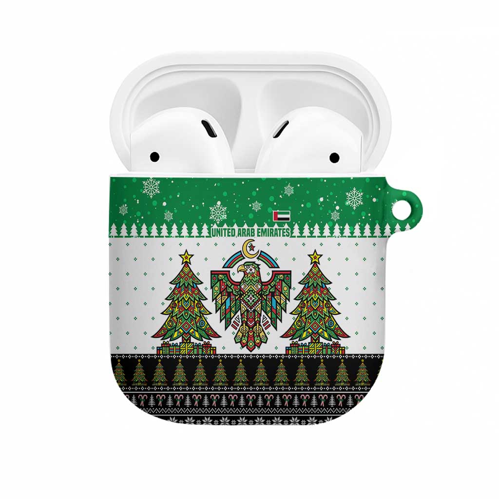 United Arab Emirates Christmas AirPods Case with Falcon Tree Design Snowflake Pattern and National Emblem - Wonder Print Shop