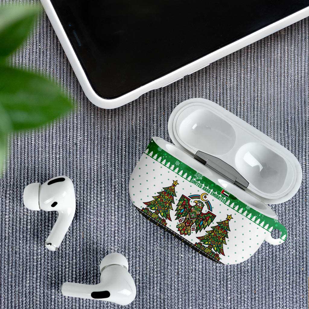 United Arab Emirates Christmas AirPods Case with Falcon Tree Design Snowflake Pattern and National Emblem - Wonder Print Shop