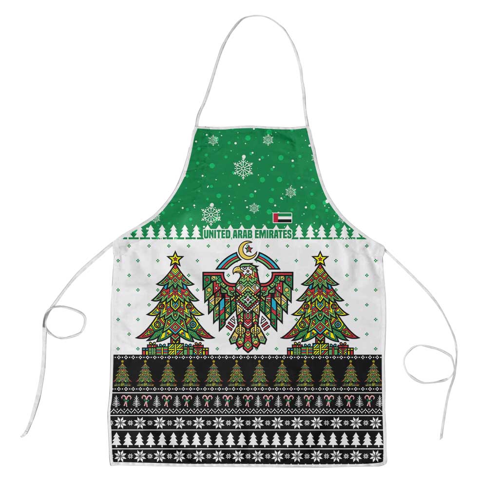 United Arab Emirates Christmas Apron with Falcon Tree Design Snowflake Pattern and National Emblem - Wonder Print Shop