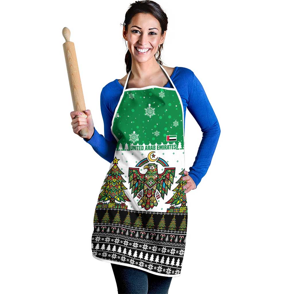 United Arab Emirates Christmas Apron with Falcon Tree Design Snowflake Pattern and National Emblem - Wonder Print Shop