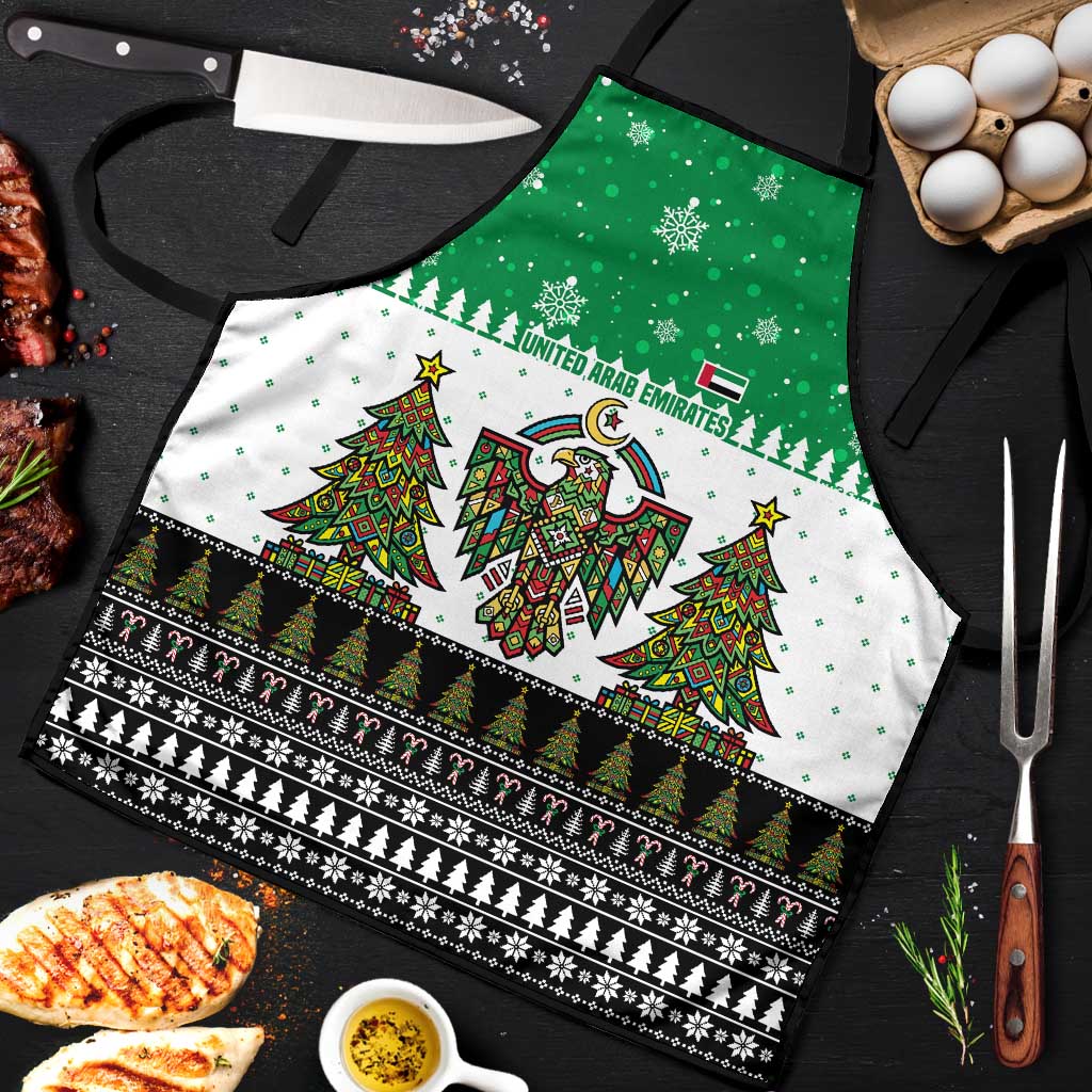 United Arab Emirates Christmas Apron with Falcon Tree Design Snowflake Pattern and National Emblem - Wonder Print Shop