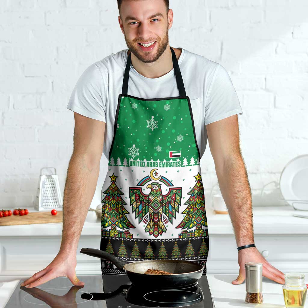 United Arab Emirates Christmas Apron with Falcon Tree Design Snowflake Pattern and National Emblem - Wonder Print Shop