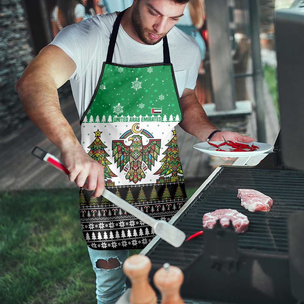 United Arab Emirates Christmas Apron with Falcon Tree Design Snowflake Pattern and National Emblem - Wonder Print Shop