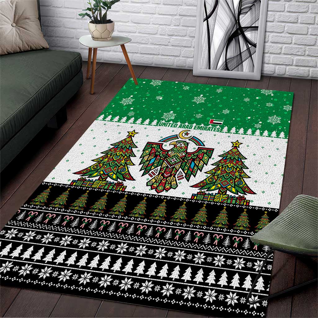 United Arab Emirates Christmas Area Rug with Falcon Tree Design Snowflake Pattern and National Emblem - Wonder Print Shop