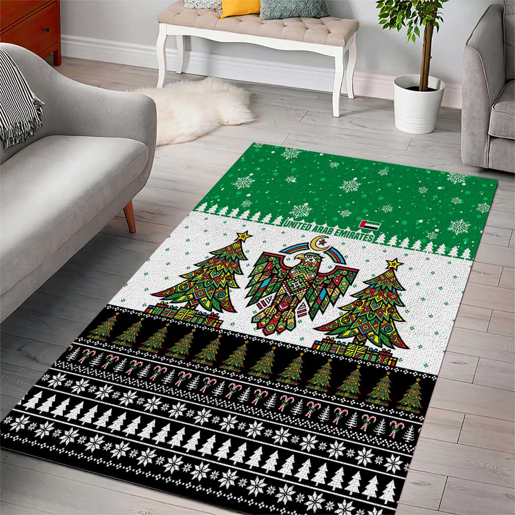 United Arab Emirates Christmas Area Rug with Falcon Tree Design Snowflake Pattern and National Emblem - Wonder Print Shop