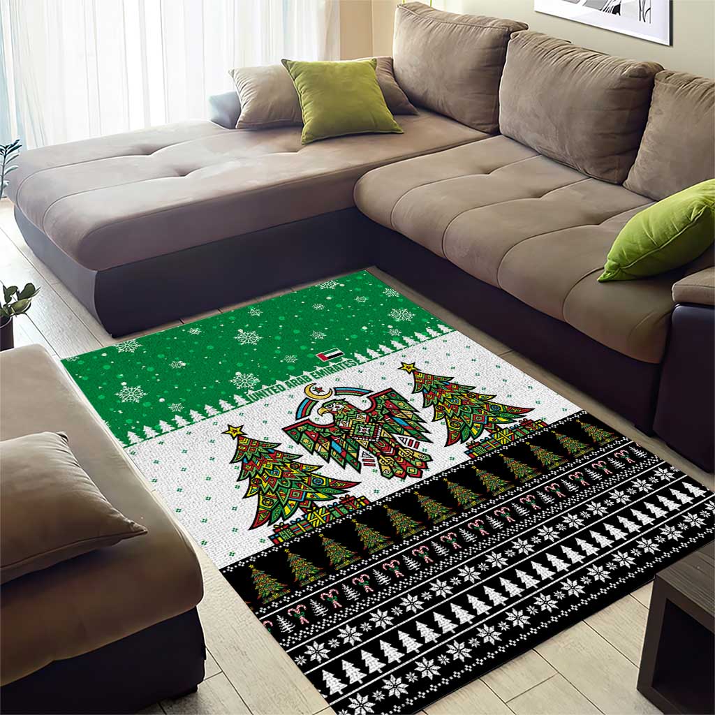 United Arab Emirates Christmas Area Rug with Falcon Tree Design Snowflake Pattern and National Emblem - Wonder Print Shop