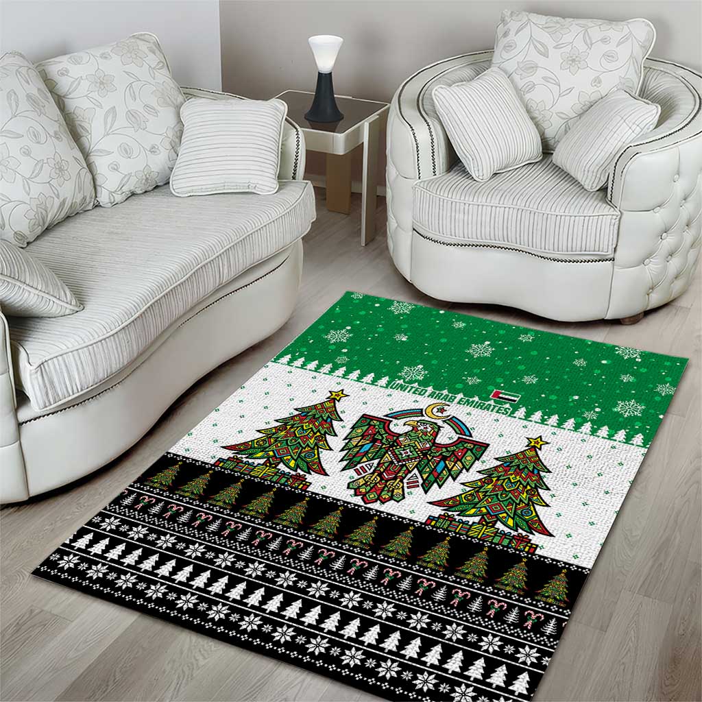 United Arab Emirates Christmas Area Rug with Falcon Tree Design Snowflake Pattern and National Emblem - Wonder Print Shop
