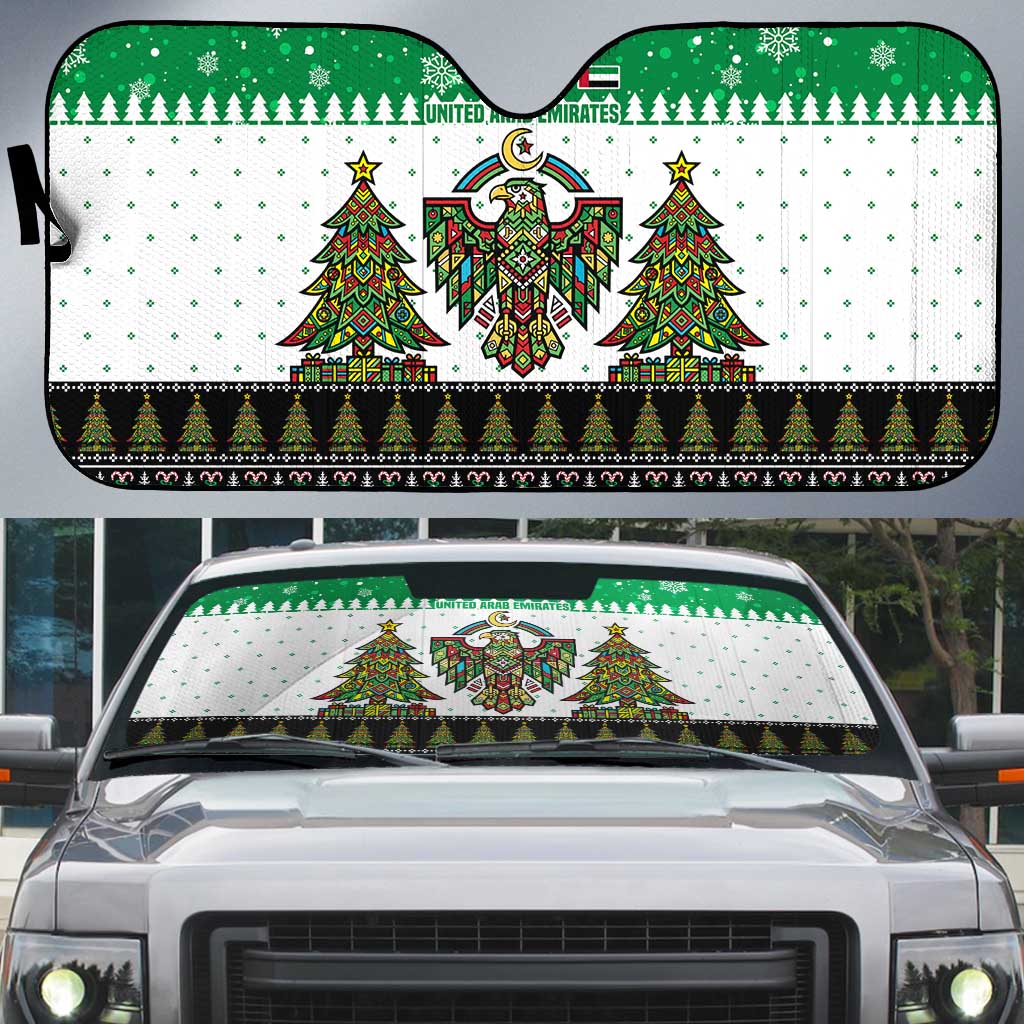 United Arab Emirates Christmas Auto Sun Shade with Falcon Tree Design Snowflake Pattern and National Emblem - Wonder Print Shop