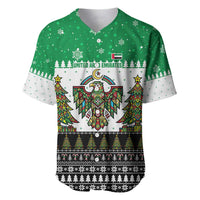 United Arab Emirates Christmas Baseball Jersey with Falcon Tree Design Snowflake Pattern and National Emblem - Wonder Print Shop