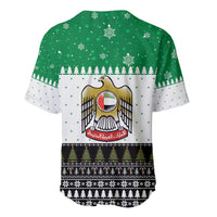 United Arab Emirates Christmas Baseball Jersey with Falcon Tree Design Snowflake Pattern and National Emblem - Wonder Print Shop