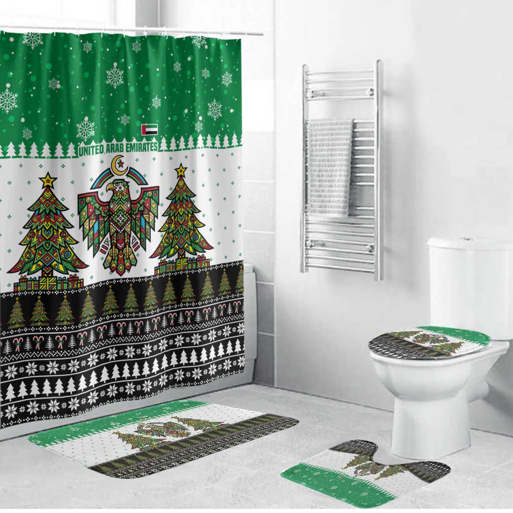 United Arab Emirates Christmas Bathroom Set with Falcon Tree Design Snowflake Pattern and National Emblem - Wonder Print Shop
