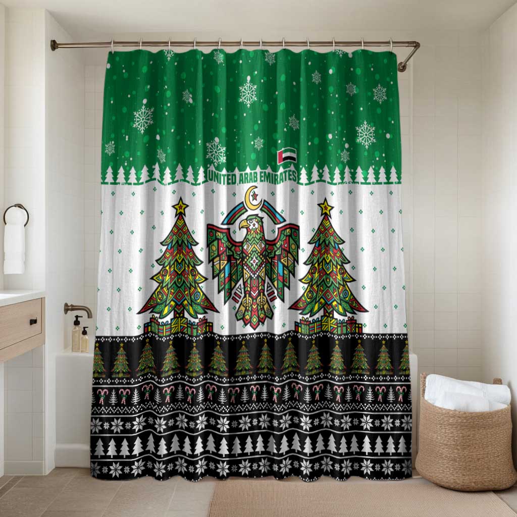 United Arab Emirates Christmas Bathroom Set with Falcon Tree Design Snowflake Pattern and National Emblem - Wonder Print Shop