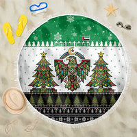 United Arab Emirates Christmas Beach Blanket with Falcon Tree Design Snowflake Pattern and National Emblem - Wonder Print Shop
