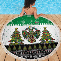 United Arab Emirates Christmas Beach Blanket with Falcon Tree Design Snowflake Pattern and National Emblem - Wonder Print Shop