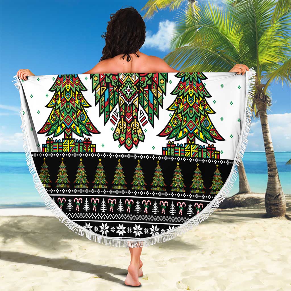 United Arab Emirates Christmas Beach Blanket with Falcon Tree Design Snowflake Pattern and National Emblem - Wonder Print Shop