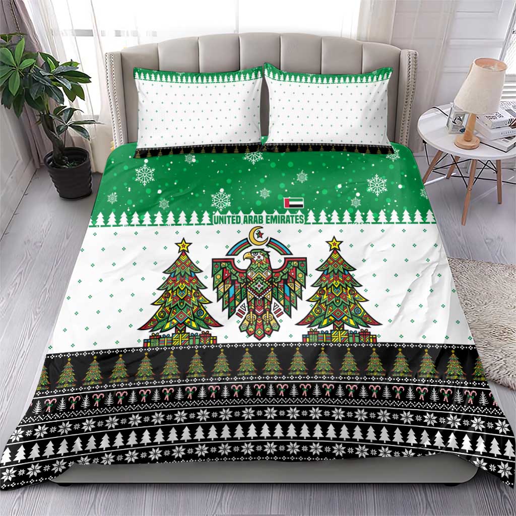 United Arab Emirates Christmas Bedding Set with Falcon Tree Design Snowflake Pattern and National Emblem - Wonder Print Shop