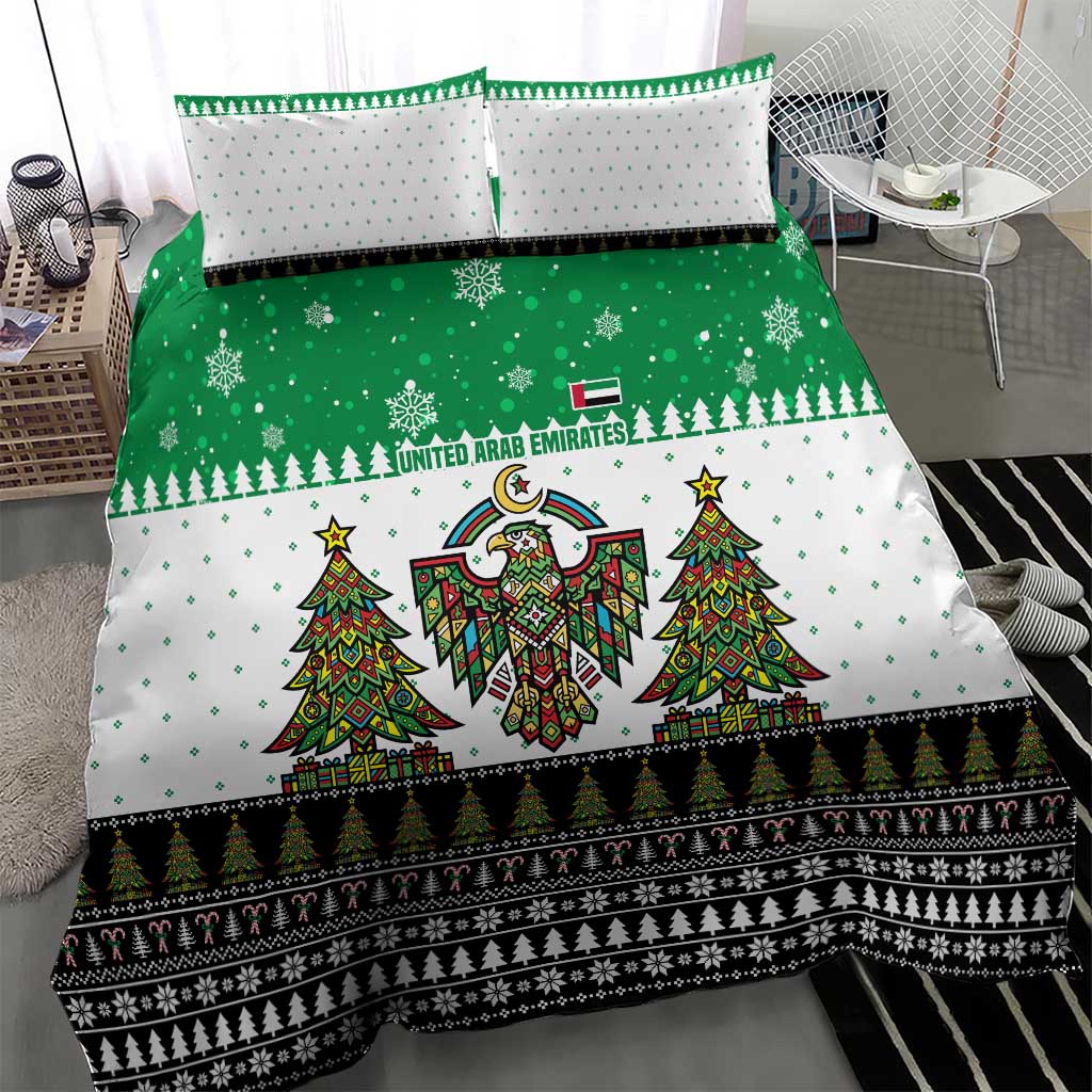 United Arab Emirates Christmas Bedding Set with Falcon Tree Design Snowflake Pattern and National Emblem - Wonder Print Shop