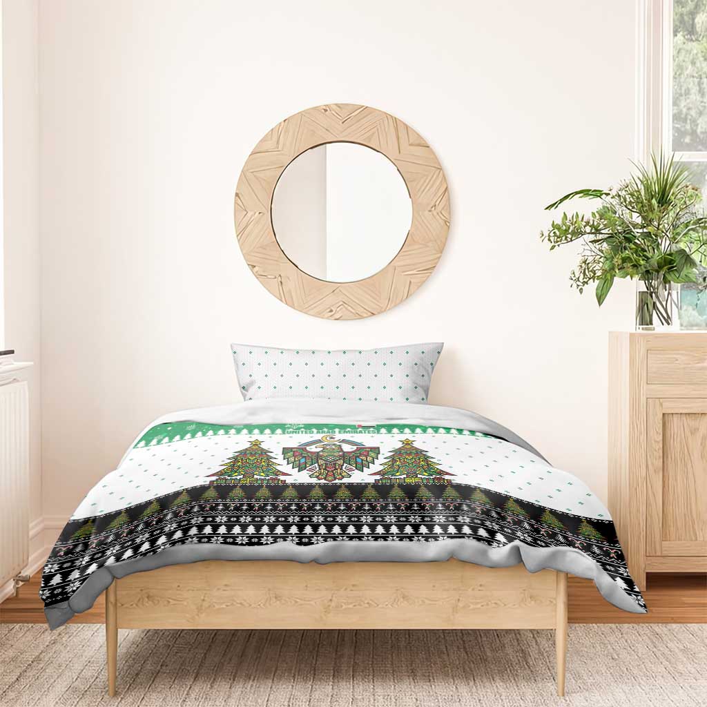 United Arab Emirates Christmas Bedding Set with Falcon Tree Design Snowflake Pattern and National Emblem - Wonder Print Shop