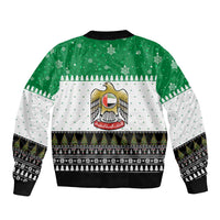 United Arab Emirates Christmas Bomber Jacket with Falcon Tree Design Snowflake Pattern and National Emblem - Wonder Print Shop