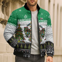 United Arab Emirates Christmas Bomber Puffer Jacket with Falcon Tree Design Snowflake Pattern and National Emblem - Wonder Print Shop