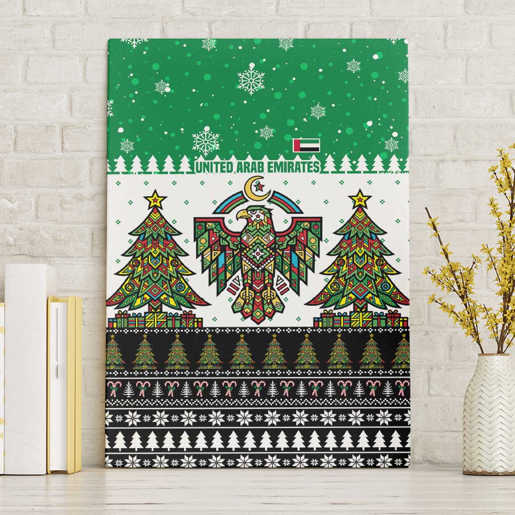 United Arab Emirates Christmas Canvas Wall Art with Falcon Tree Design Snowflake Pattern and National Emblem - Wonder Print Shop