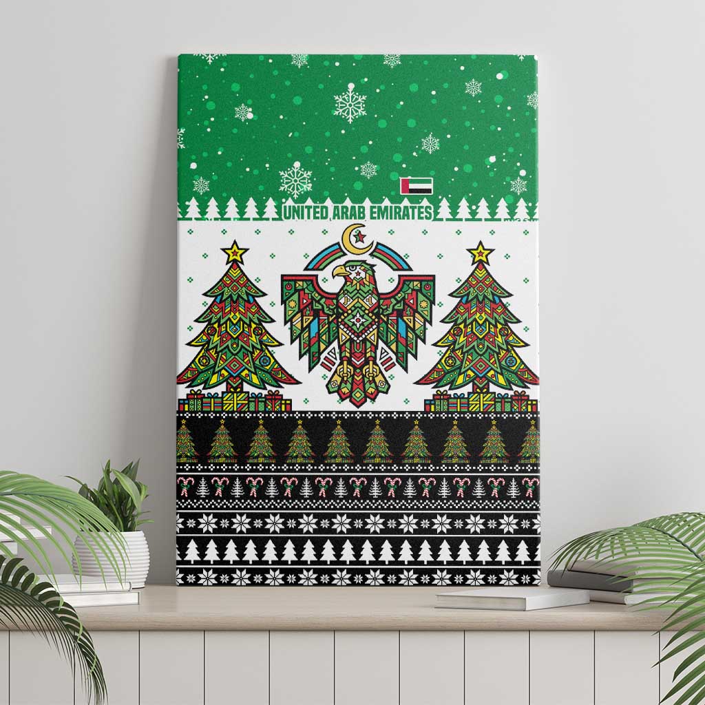 United Arab Emirates Christmas Canvas Wall Art with Falcon Tree Design Snowflake Pattern and National Emblem - Wonder Print Shop