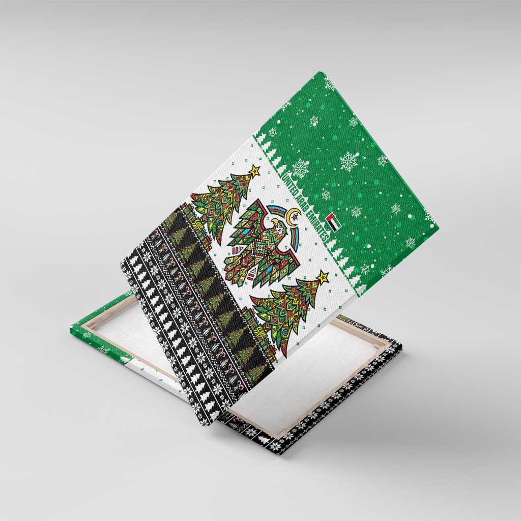 United Arab Emirates Christmas Canvas Wall Art with Falcon Tree Design Snowflake Pattern and National Emblem - Wonder Print Shop