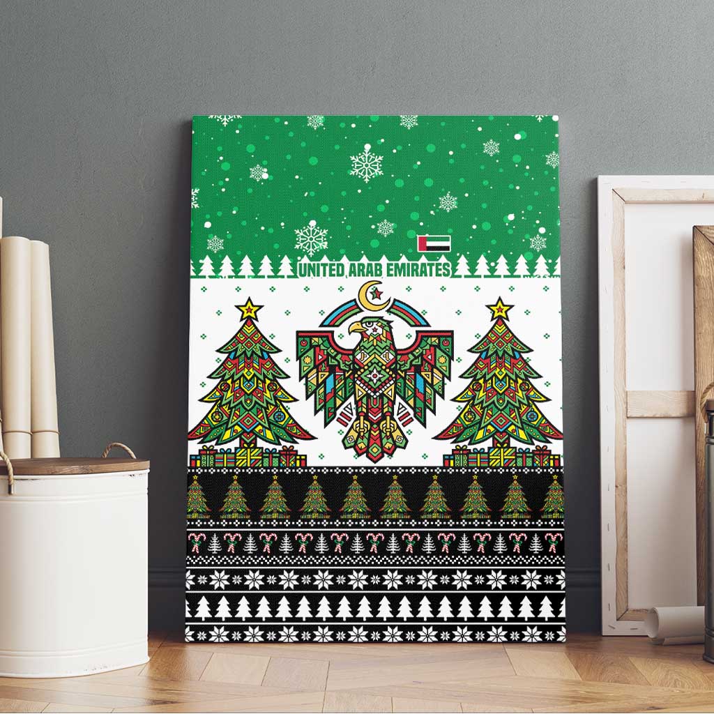 United Arab Emirates Christmas Canvas Wall Art with Falcon Tree Design Snowflake Pattern and National Emblem - Wonder Print Shop