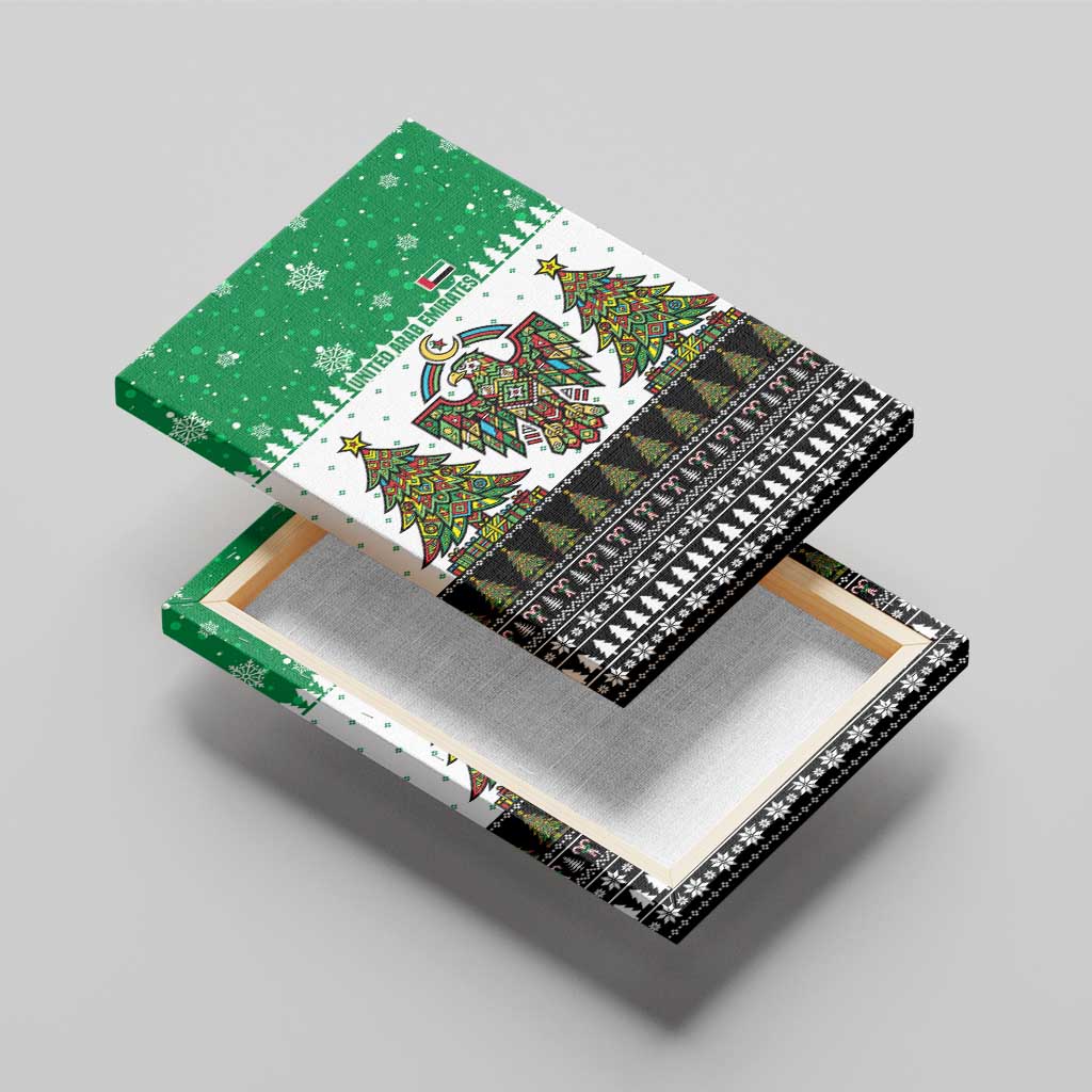 United Arab Emirates Christmas Canvas Wall Art with Falcon Tree Design Snowflake Pattern and National Emblem - Wonder Print Shop