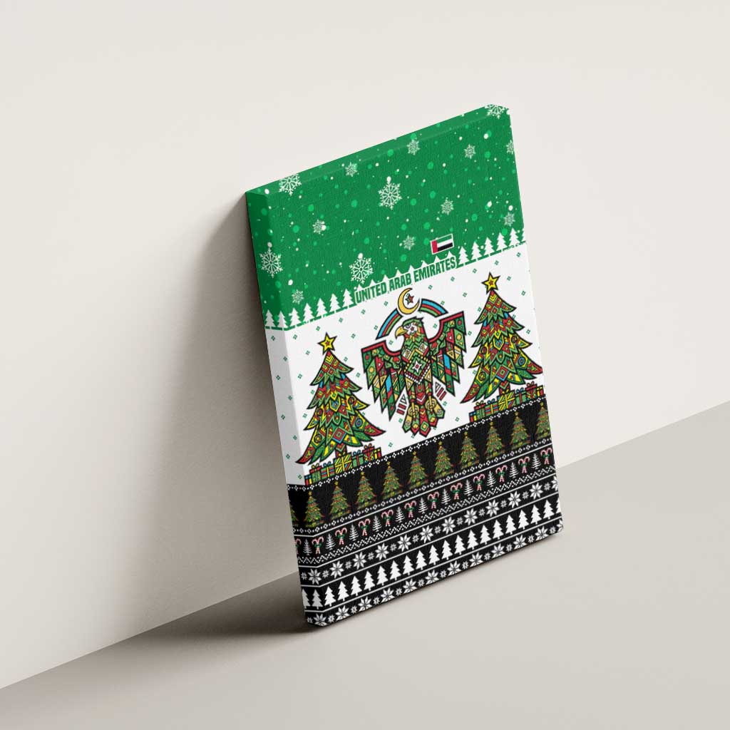 United Arab Emirates Christmas Canvas Wall Art with Falcon Tree Design Snowflake Pattern and National Emblem - Wonder Print Shop