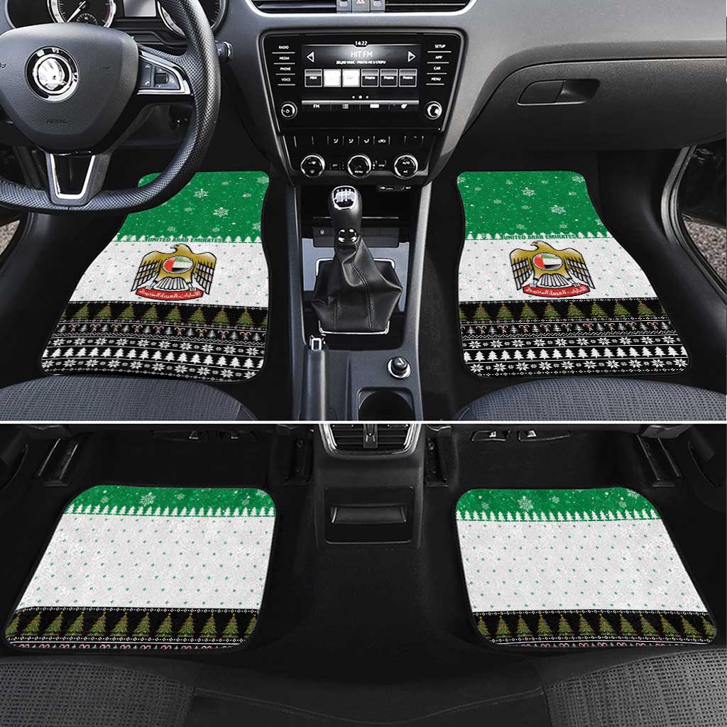 United Arab Emirates Christmas Car Mats with Falcon Tree Design Snowflake Pattern and National Emblem - Wonder Print Shop