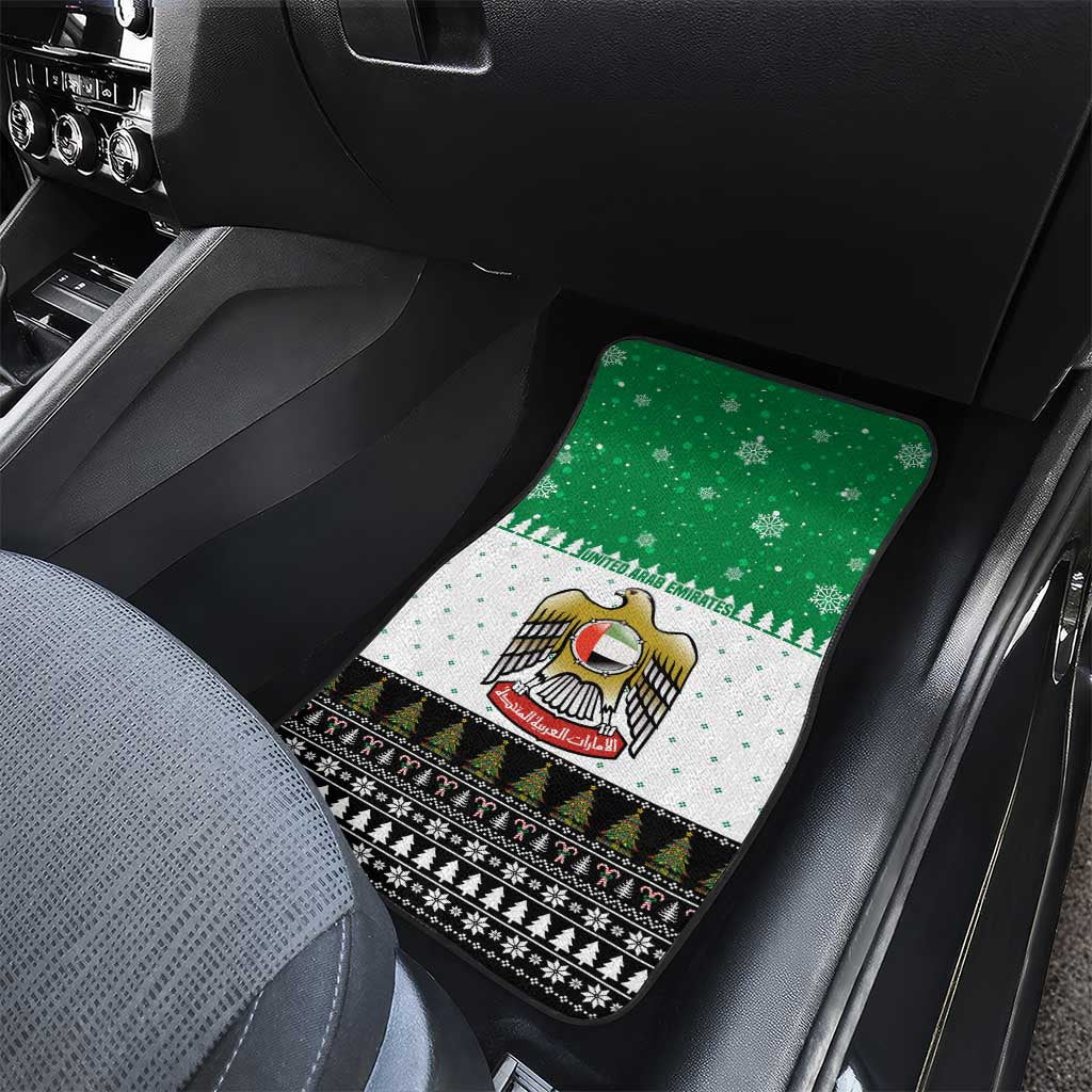 United Arab Emirates Christmas Car Mats with Falcon Tree Design Snowflake Pattern and National Emblem - Wonder Print Shop