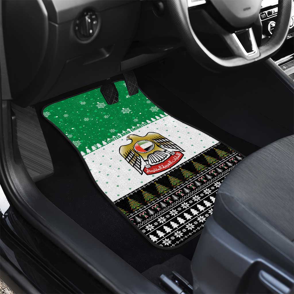 United Arab Emirates Christmas Car Mats with Falcon Tree Design Snowflake Pattern and National Emblem - Wonder Print Shop