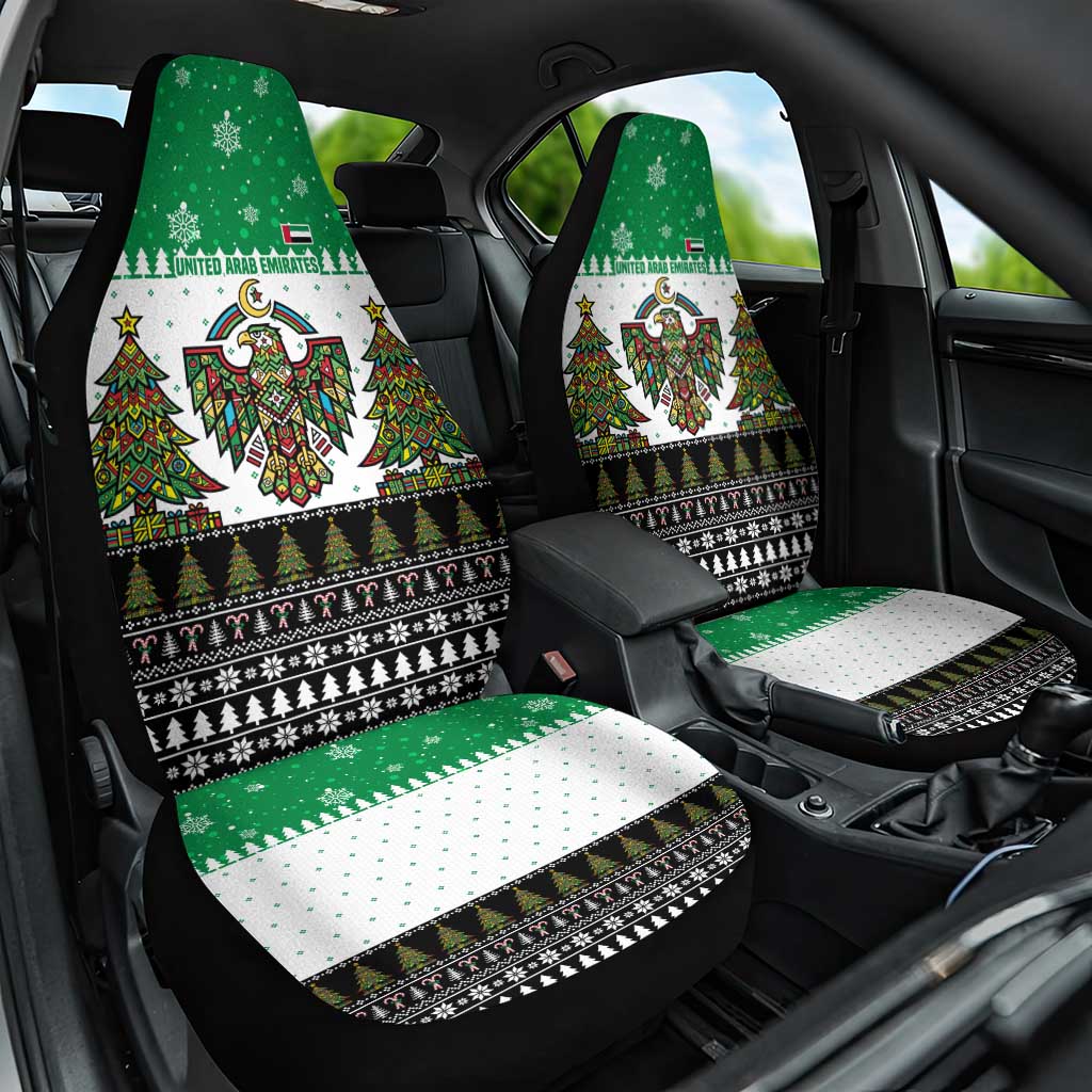 United Arab Emirates Christmas Car Seat Cover with Falcon Tree Design Snowflake Pattern and National Emblem - Wonder Print Shop