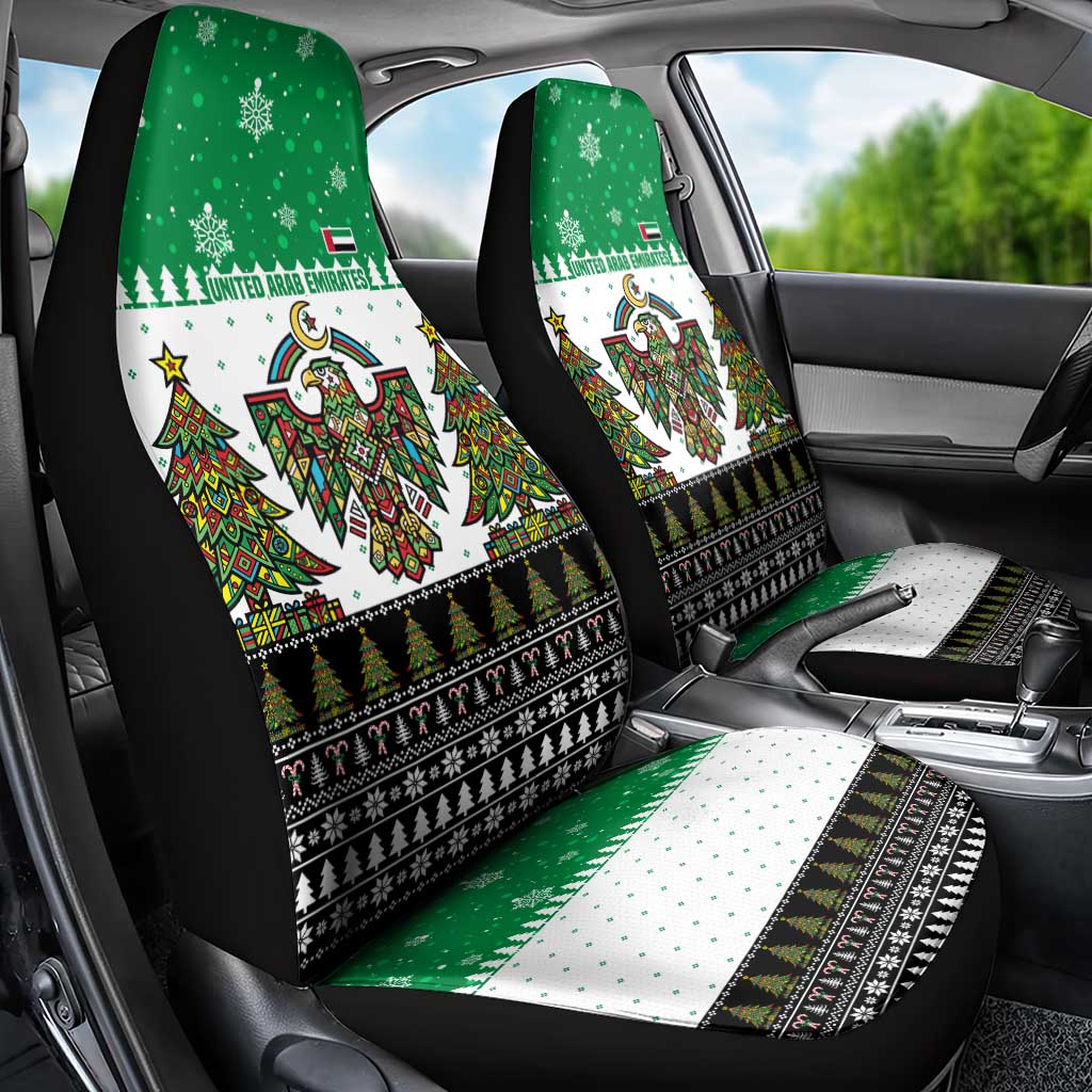 United Arab Emirates Christmas Car Seat Cover with Falcon Tree Design Snowflake Pattern and National Emblem - Wonder Print Shop