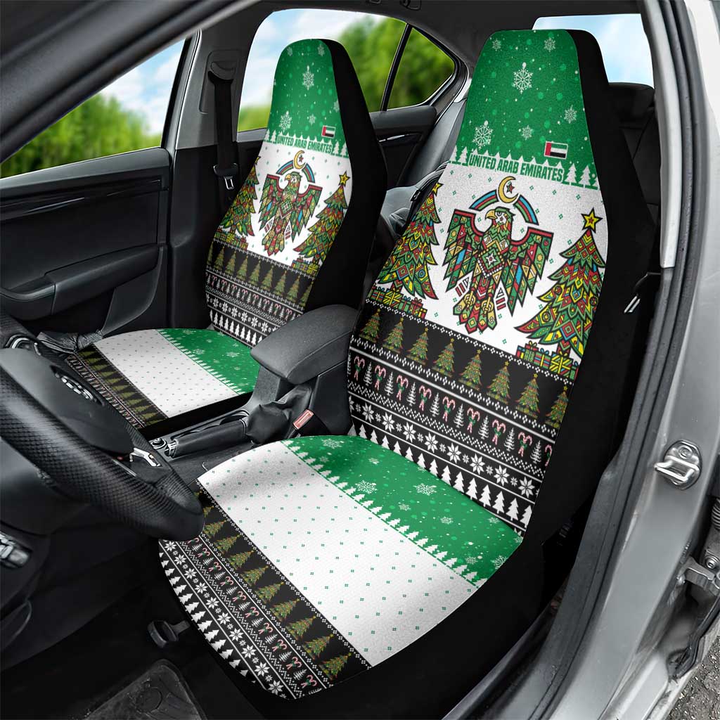 United Arab Emirates Christmas Car Seat Cover with Falcon Tree Design Snowflake Pattern and National Emblem - Wonder Print Shop