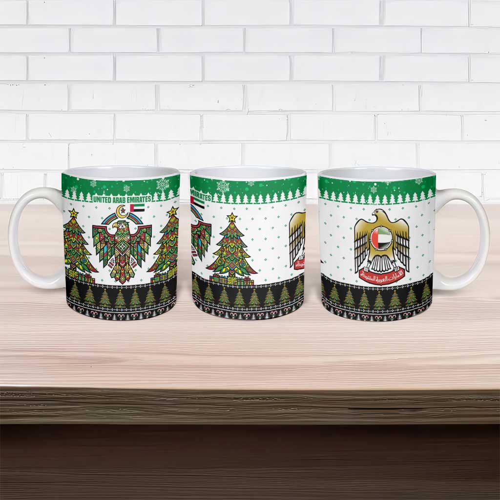 United Arab Emirates Christmas Ceramic Mug with Falcon Tree Design Snowflake Pattern and National Emblem - Wonder Print Shop