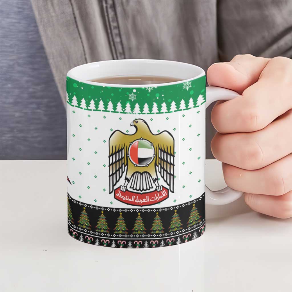 United Arab Emirates Christmas Ceramic Mug with Falcon Tree Design Snowflake Pattern and National Emblem - Wonder Print Shop
