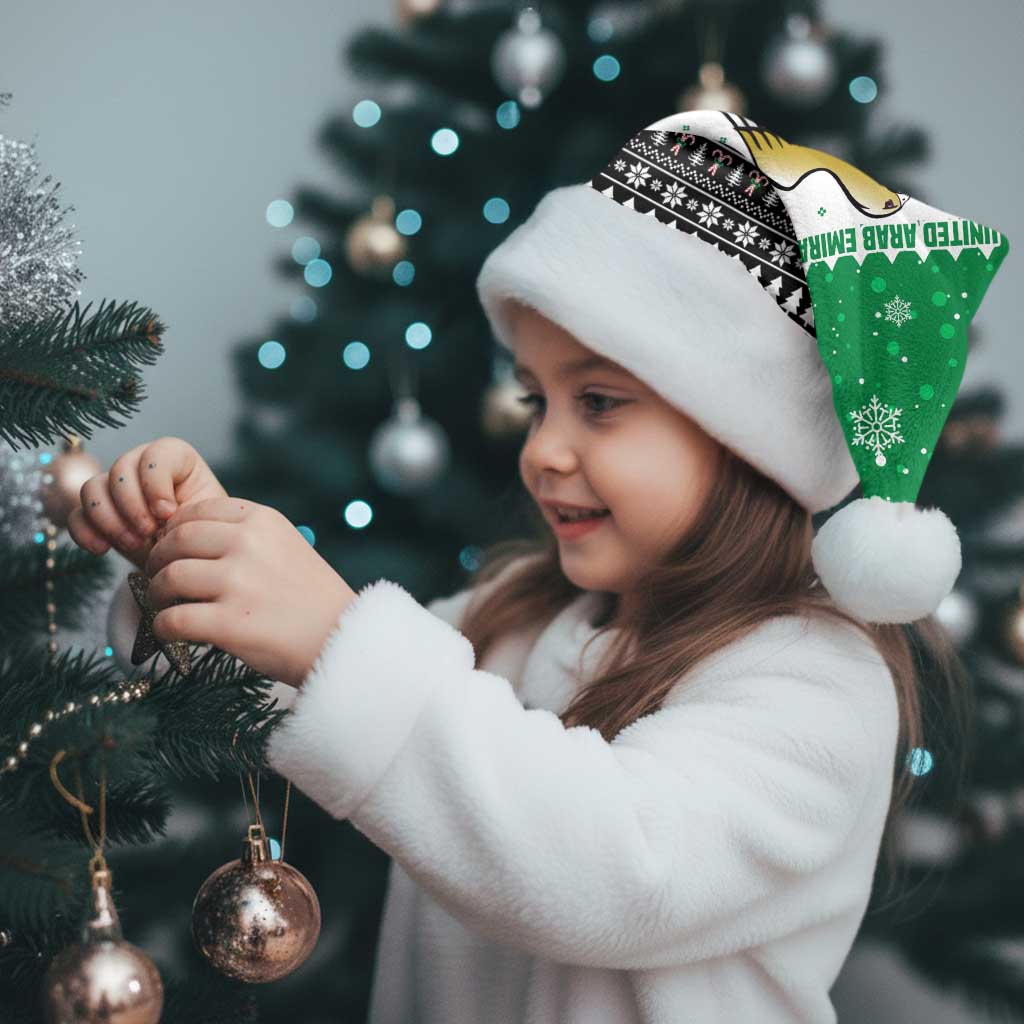 United Arab Emirates Christmas Santa Hat with Falcon Tree Design Snowflake Pattern and National Emblem - Wonder Print Shop