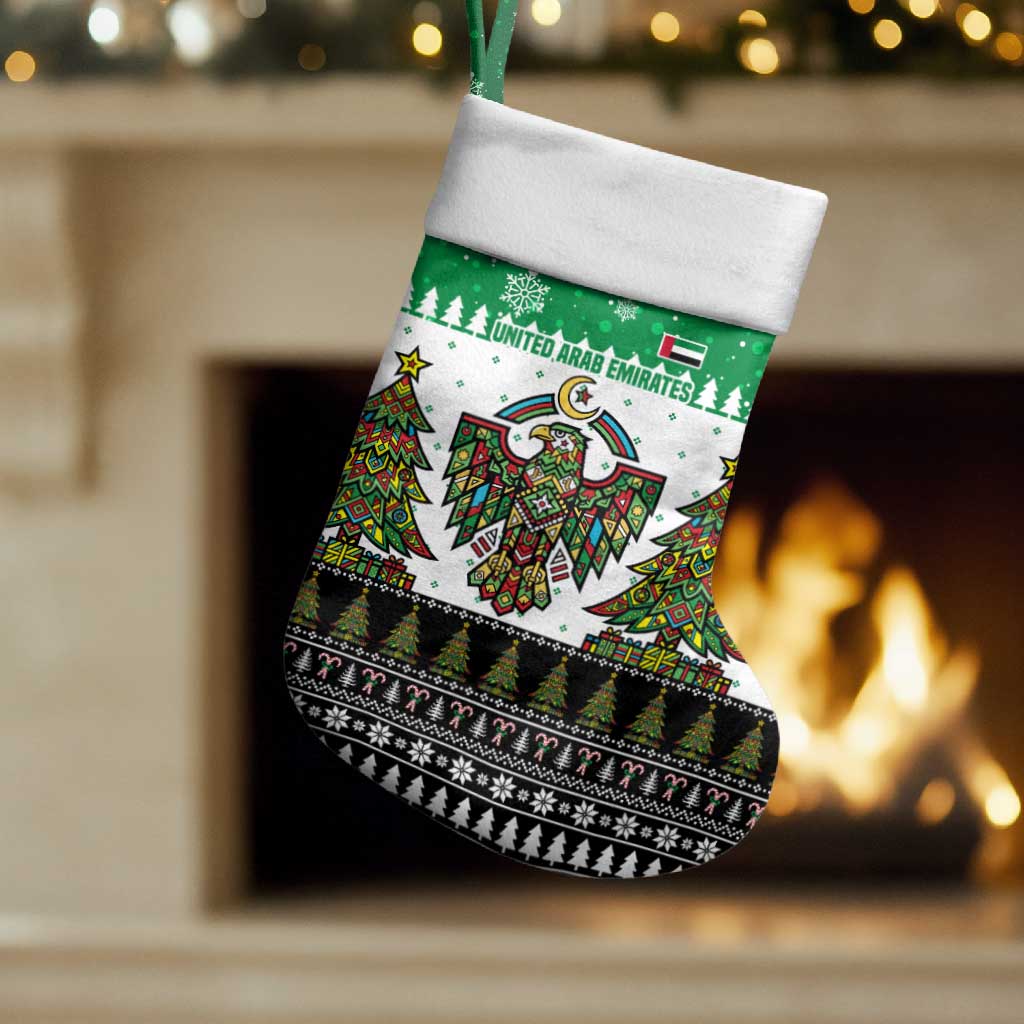 United Arab Emirates Christmas Stocking with Falcon Tree Design Snowflake Pattern and National Emblem - Wonder Print Shop