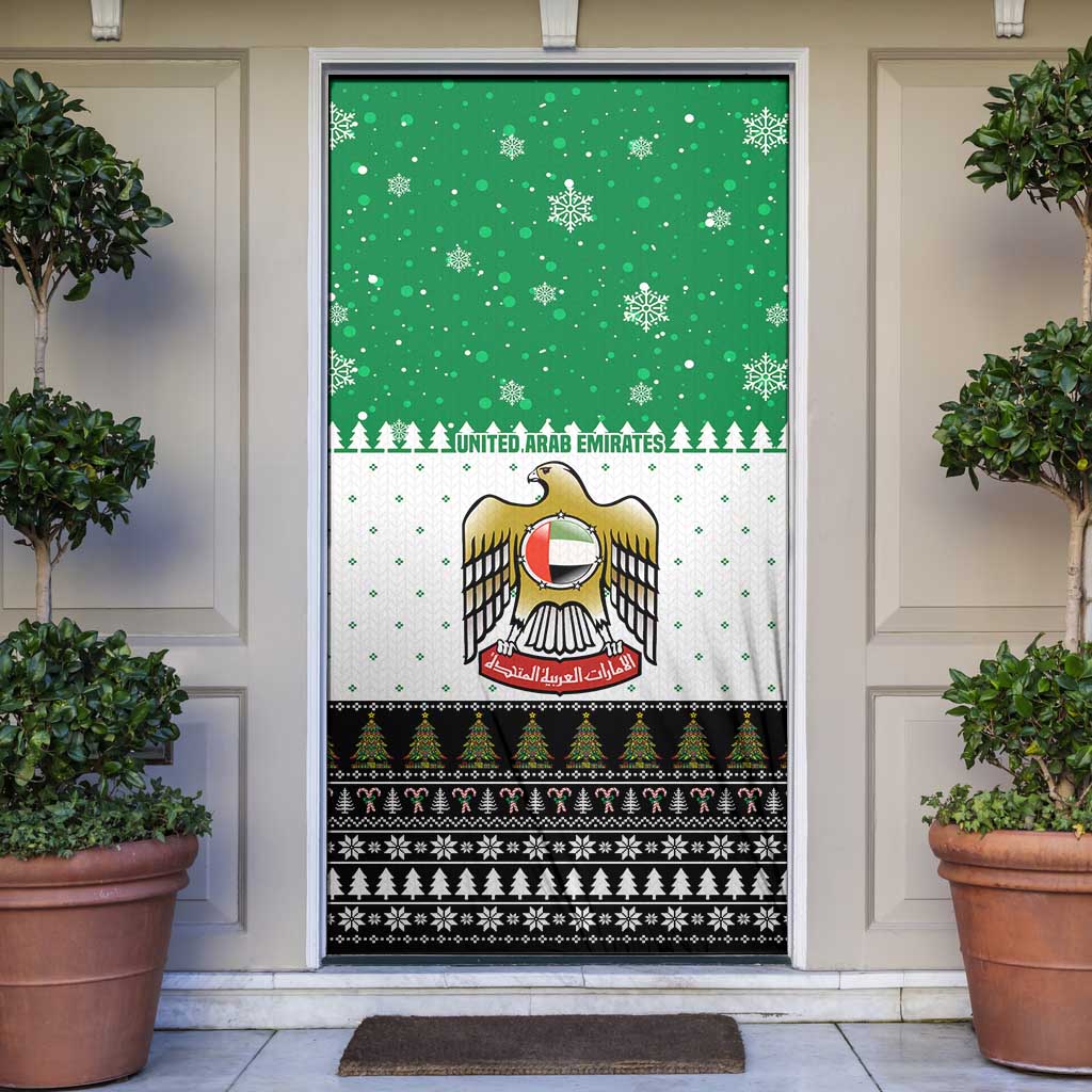 United Arab Emirates Christmas Door Cover with Falcon Tree Design Snowflake Pattern and National Emblem - Wonder Print Shop