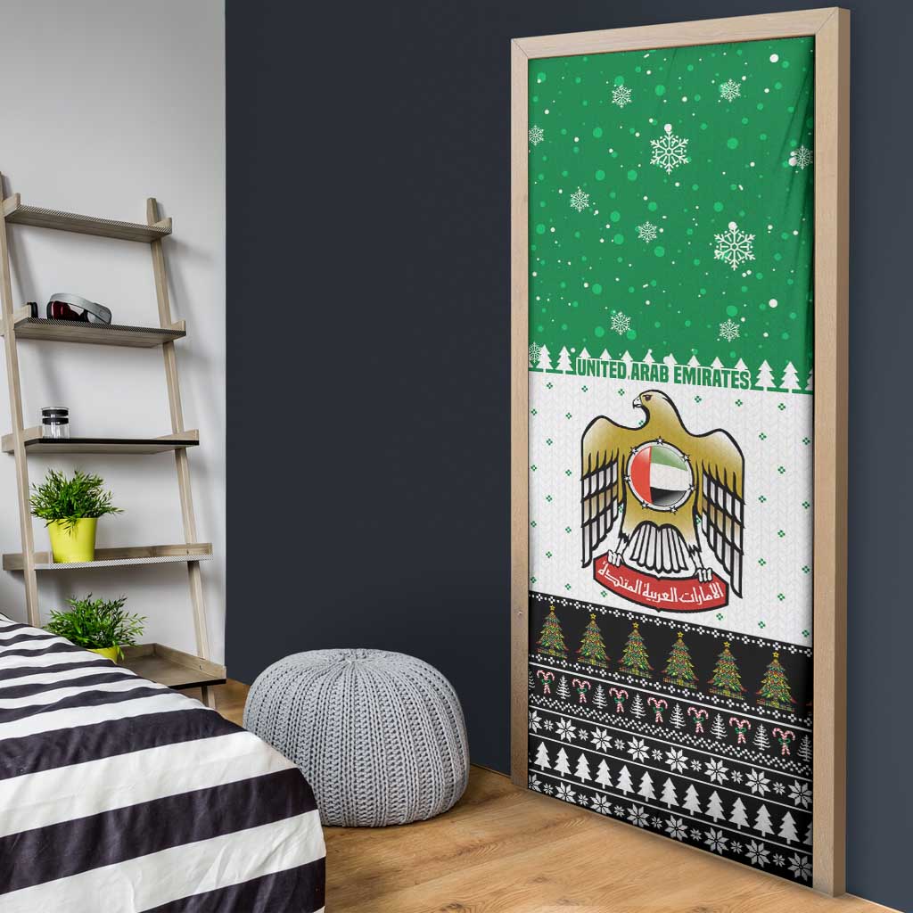 United Arab Emirates Christmas Door Cover with Falcon Tree Design Snowflake Pattern and National Emblem - Wonder Print Shop